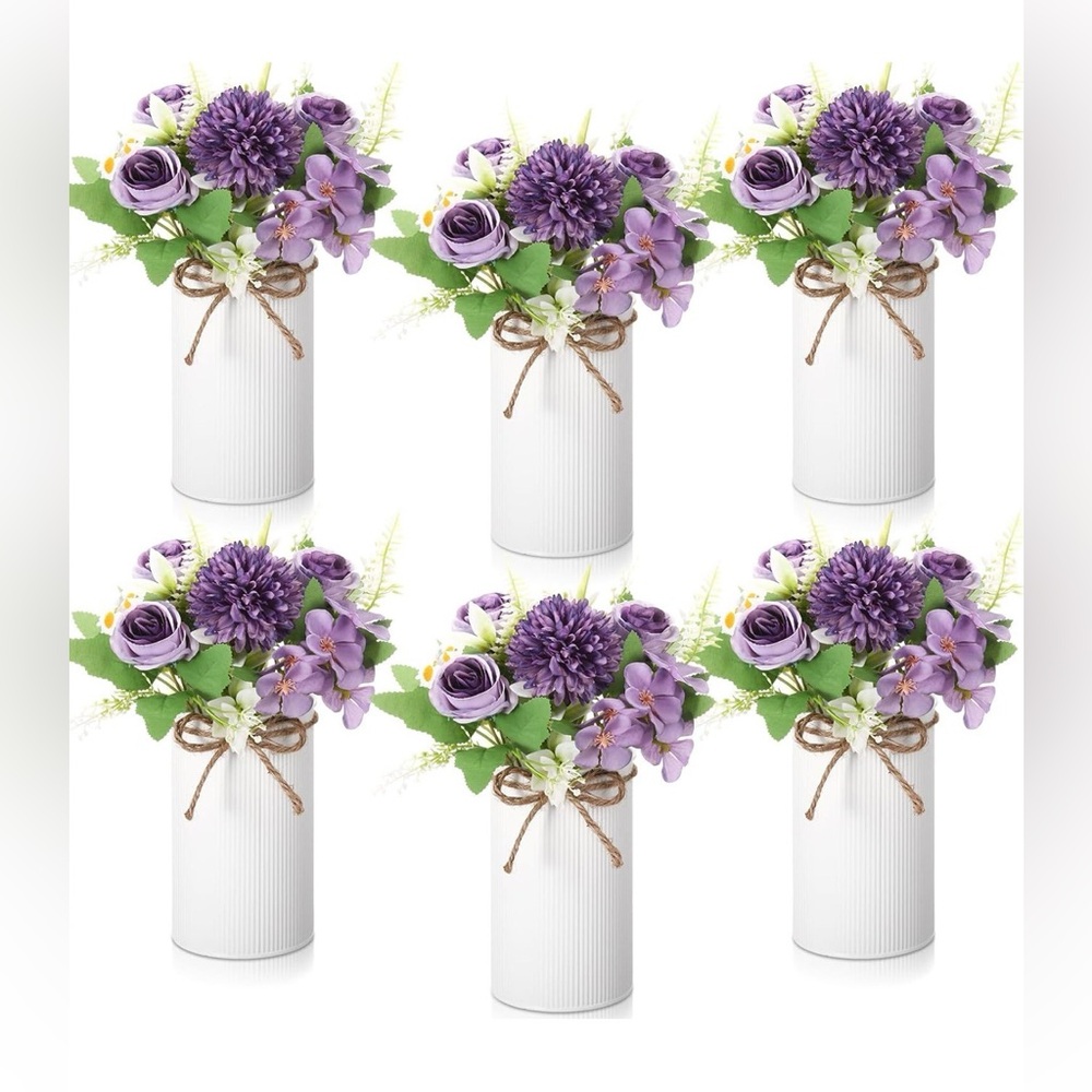 6 Purple Floral Arrangement in White Vase